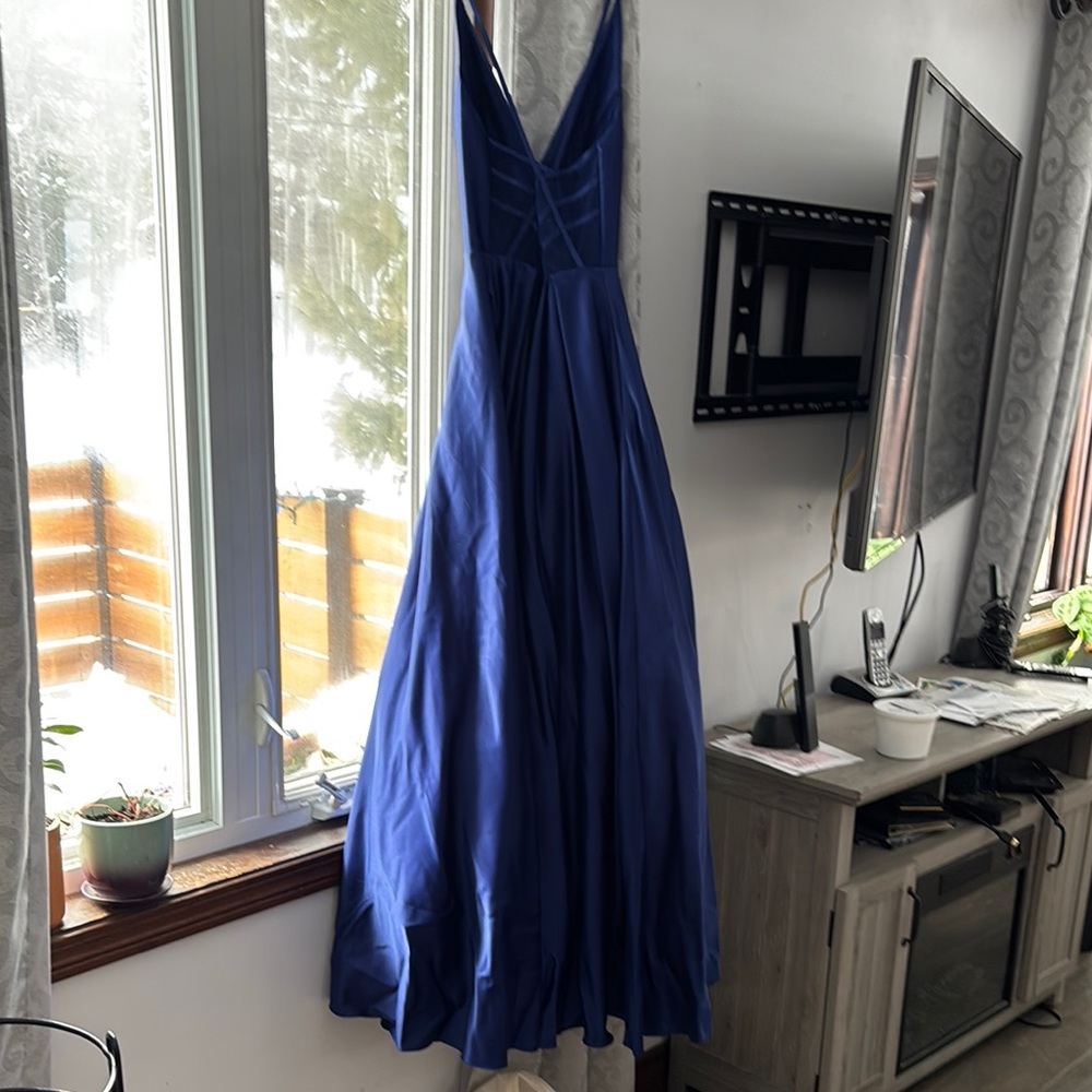 Aura Blue formal dress with Spaghetti Straps for prom or graduation